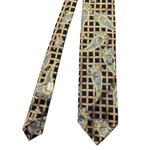 Robert‎ Talbott Seven Fold Limited Edition Silk Tie Lattice Paisley Black Gold - Picture 3 of 11